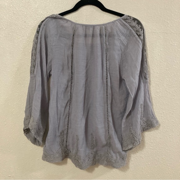 Solitaire Women’s Top Blouse Lavender Lace Flared Sleeve Pleated 3/4 Sleeve S - Picture 15 of 16